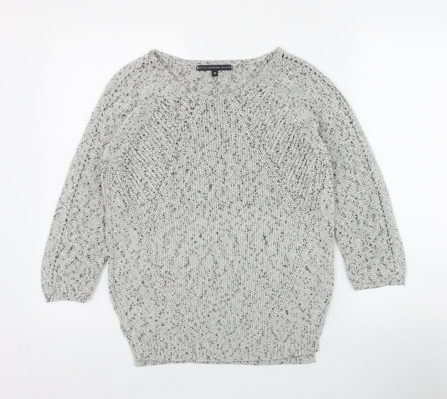 Betty Jackson. Black Womens Grey Round Neck  Acrylic Pullover Jumper Size 10