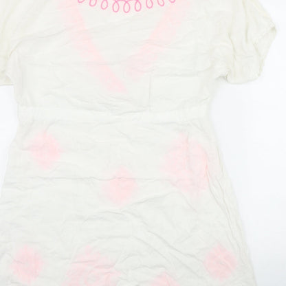 TU Womens White  Viscose Kaftan  Size S  V-Neck Tie - Embroidered