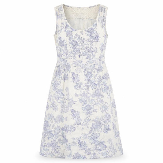 Front view of Tu women’s white geometric cotton fit & flare, size UK 10, scoop neck button