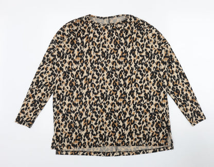New Look Womens Brown Round Neck Animal Print Polyester Pullover Jumper Size S