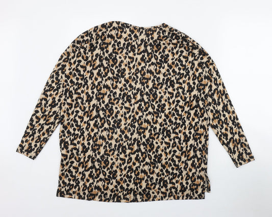 New Look Womens Brown Round Neck Animal Print Polyester Pullover Jumper Size S