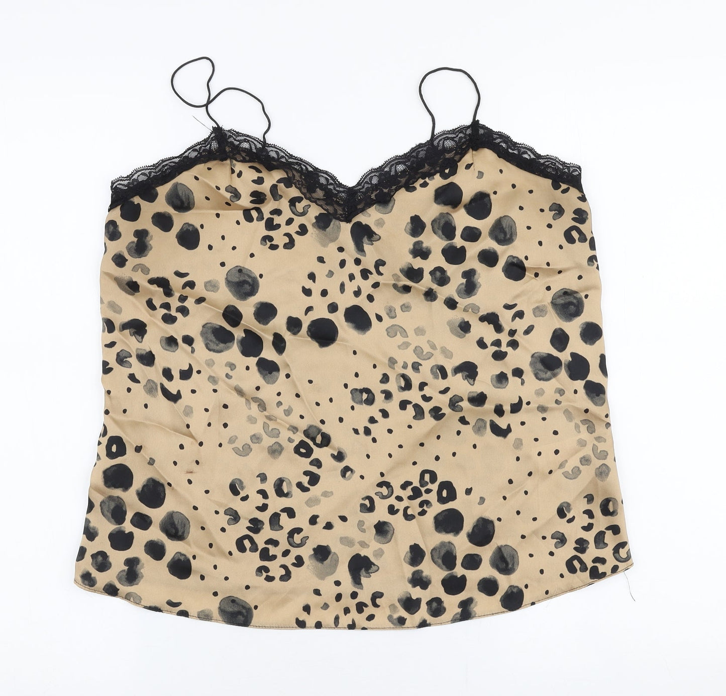 Primark Womens Beige Animal Print Polyester Camisole Blouse Size 14 V-Neck