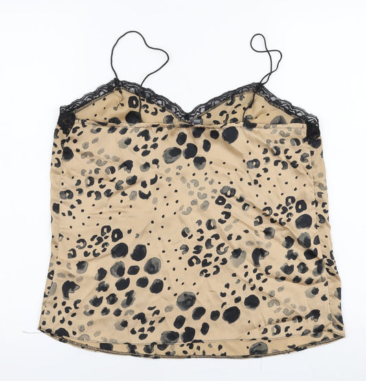 Primark Womens Beige Animal Print Polyester Camisole Blouse Size 14 V-Neck
