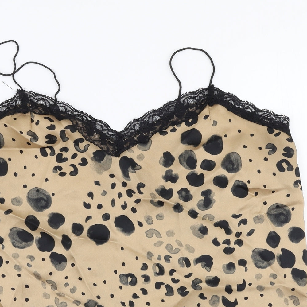 Primark Womens Beige Animal Print Polyester Camisole Blouse Size 14 V-Neck