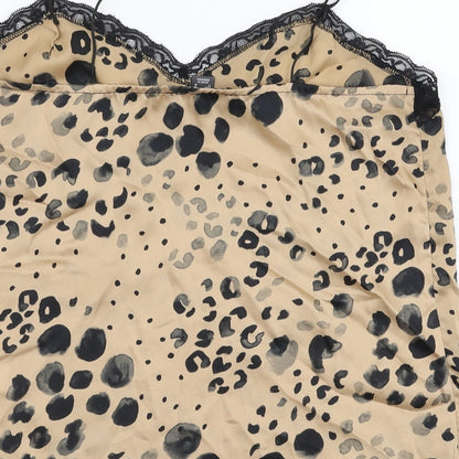 Primark Womens Beige Animal Print Polyester Camisole Blouse Size 14 V-Neck