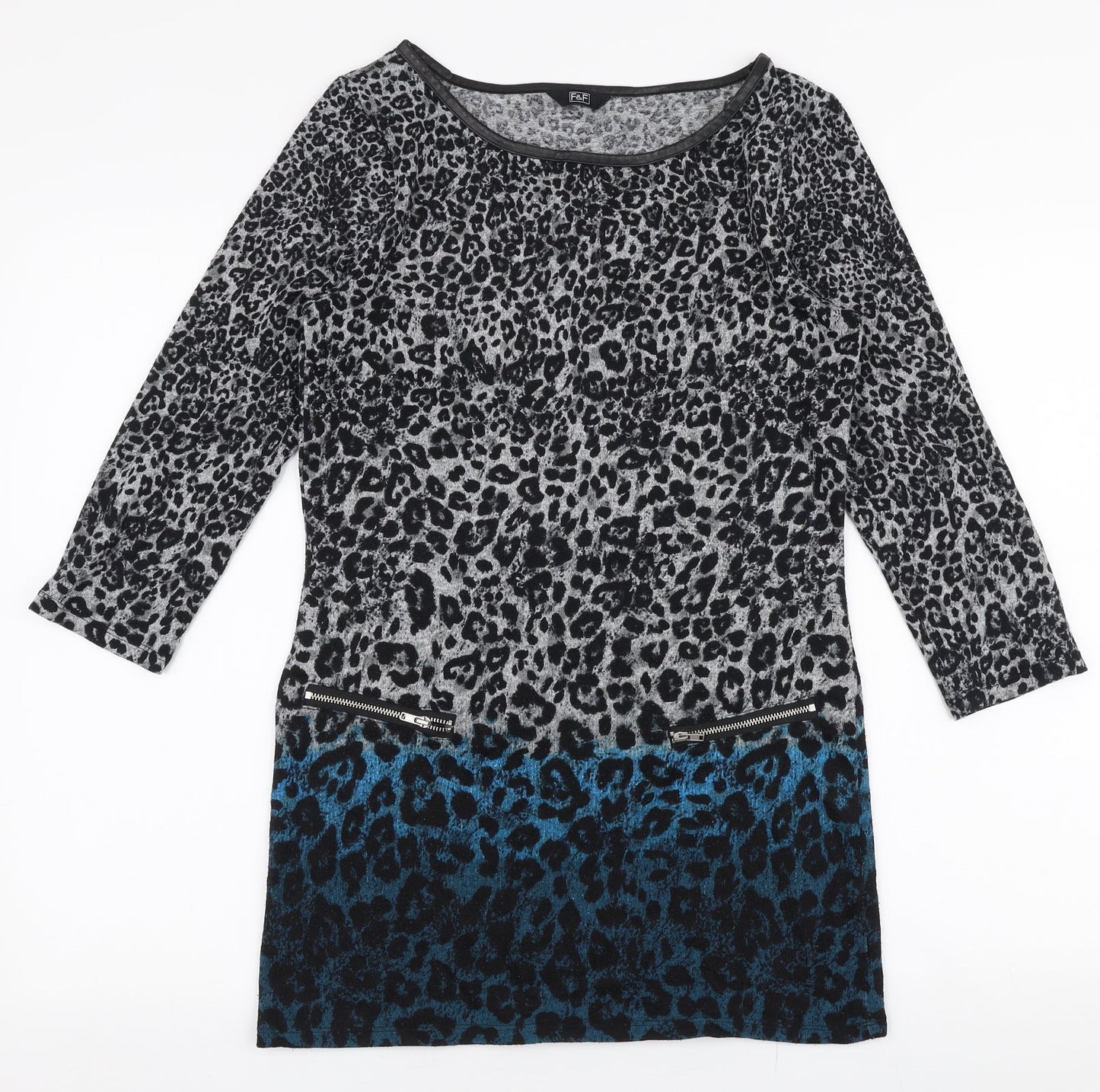 F&F Womens Multicoloured Round Neck Animal Print Polyester Pullover Jumper Size 8