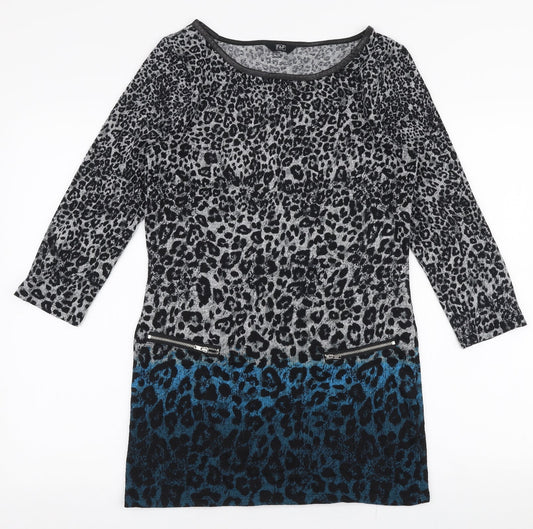 F&F Womens Multicoloured Round Neck Animal Print Polyester Pullover Jumper Size 8