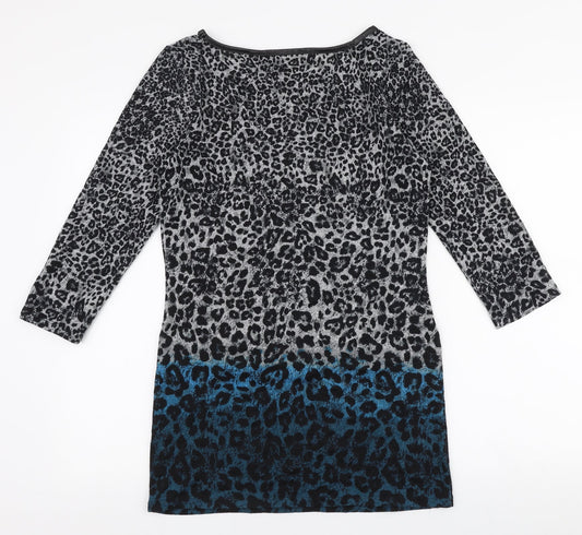 F&F Womens Multicoloured Round Neck Animal Print Polyester Pullover Jumper Size 8