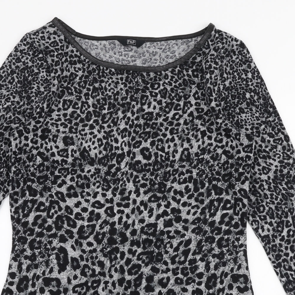 F&F Womens Multicoloured Round Neck Animal Print Polyester Pullover Jumper Size 8