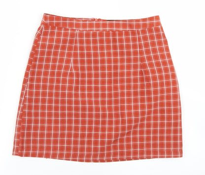 Heartbreak Womens Orange Plaid Polyester A-Line Skirt Size 8   Zip