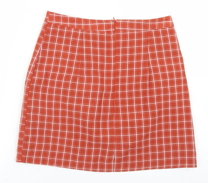 Heartbreak Womens Orange Plaid Polyester A-Line Skirt Size 8   Zip