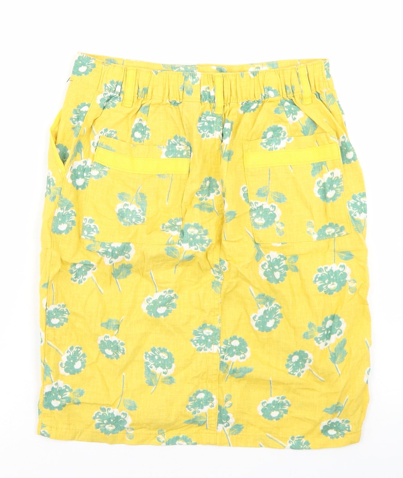 NEXT Womens Yellow Floral Linen Straight & Pencil Skirt Size 6   Button