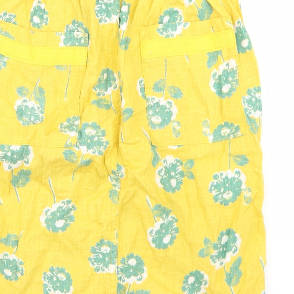 NEXT Womens Yellow Floral Linen Straight & Pencil Skirt Size 6   Button