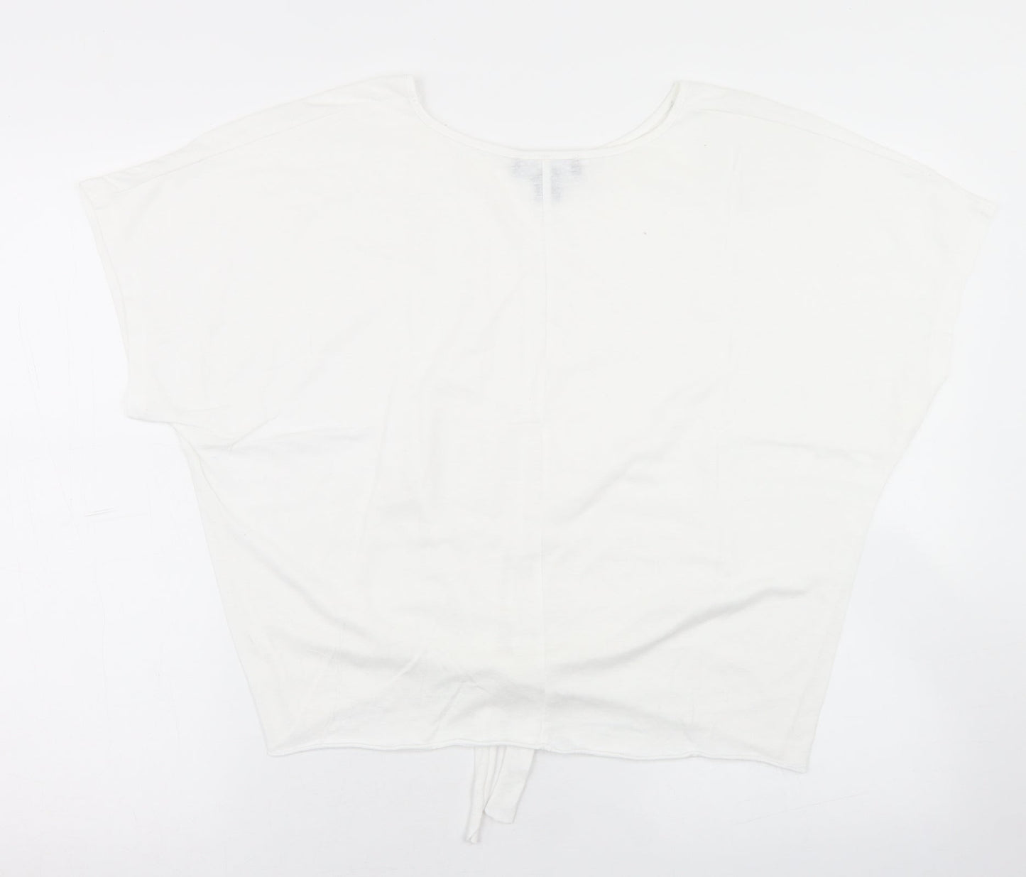 Primark Womens White  Polyester Cropped T-Shirt Size XS Round Neck - Tie Front