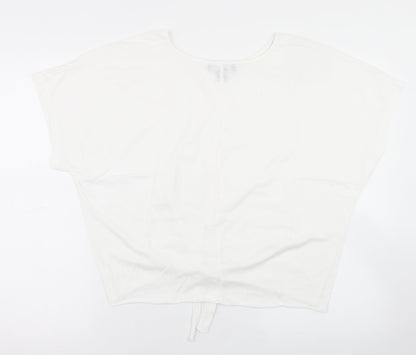 Primark Womens White  Polyester Cropped T-Shirt Size XS Round Neck - Tie Front