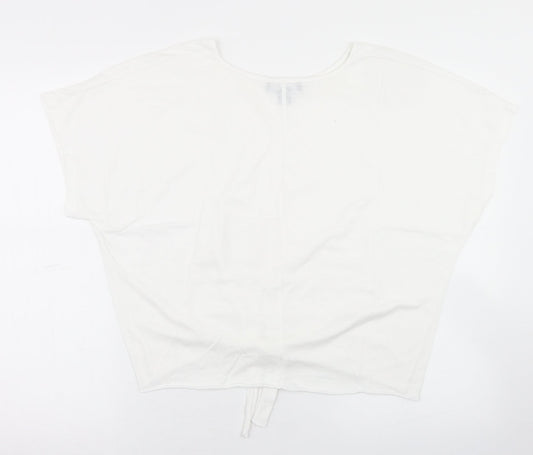 Primark Womens White  Polyester Cropped T-Shirt Size XS Round Neck - Tie Front