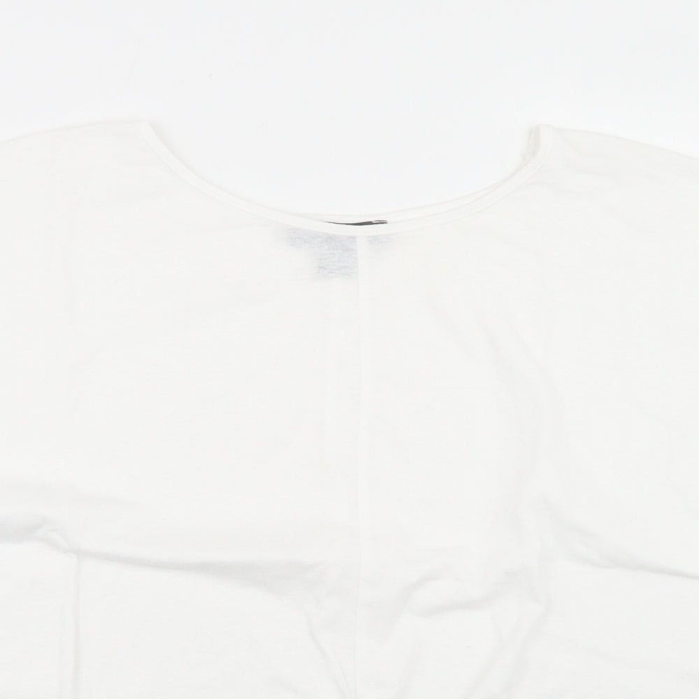 Primark Womens White  Polyester Cropped T-Shirt Size XS Round Neck - Tie Front