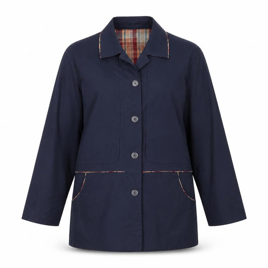 Front view of Compliments women’s blue jacket, size UK 14, button
