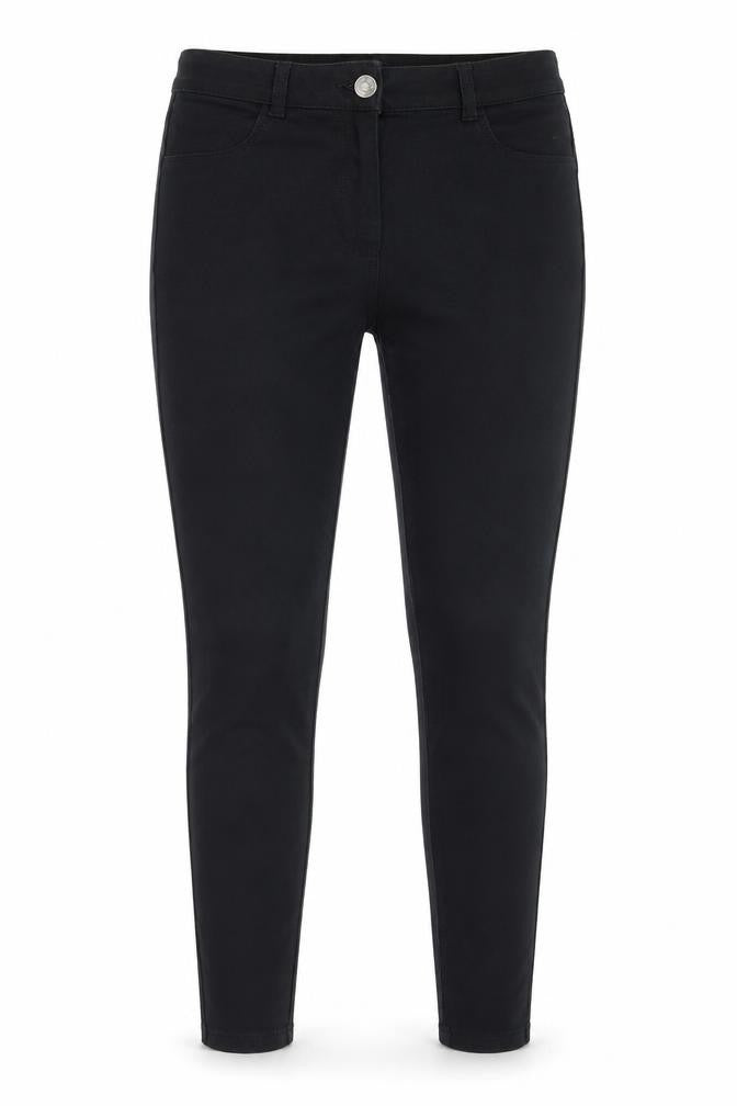 Front view of Matalan women’s black cotton skinny jeans, size UK 10, 27-inch leg regular button
