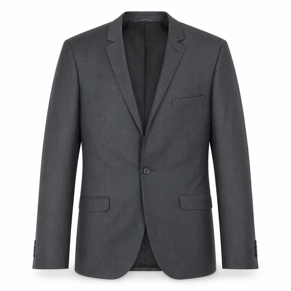 Front view of Burton men’s grey polyester jacket blazer, size 38, - skinny fit