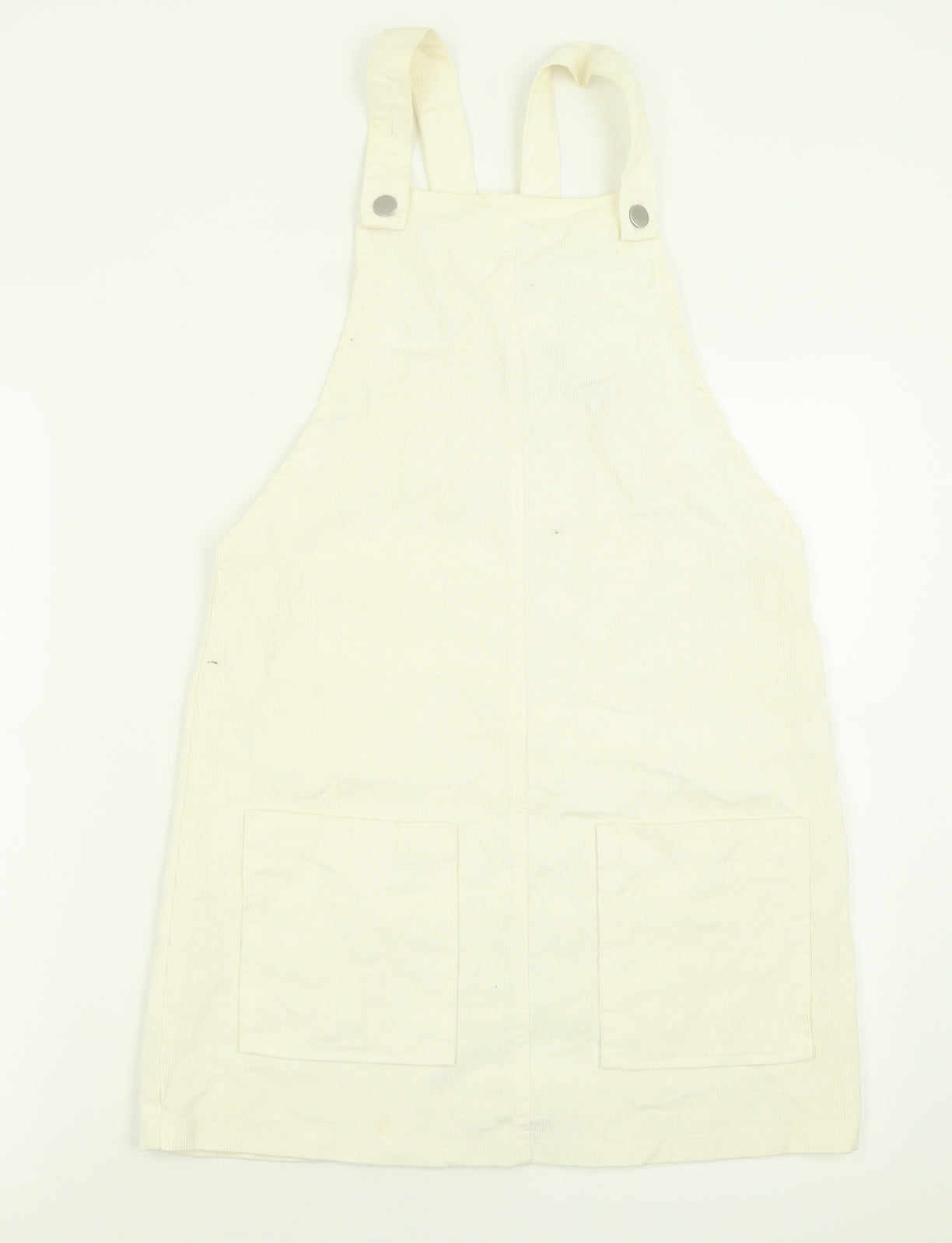 Boohoo Womens Ivory  Cotton Pinafore/Dungaree Dress  Size 10  Square Neck Button