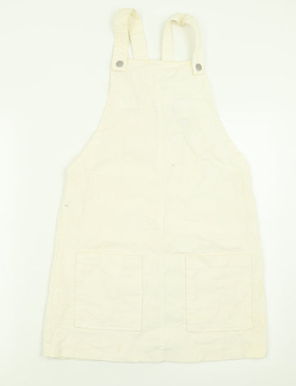 Boohoo Womens Ivory  Cotton Pinafore/Dungaree Dress  Size 10  Square Neck Button