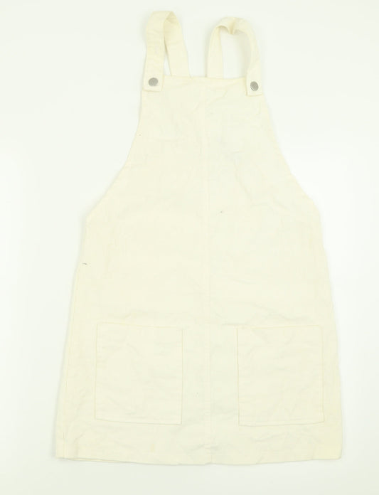 Boohoo Womens Ivory  Cotton Pinafore/Dungaree Dress  Size 10  Square Neck Button