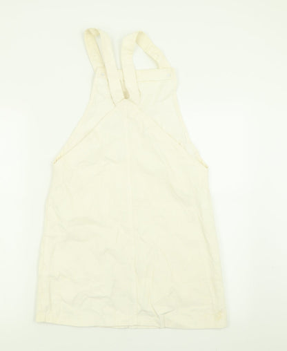 Boohoo Womens Ivory  Cotton Pinafore/Dungaree Dress  Size 10  Square Neck Button