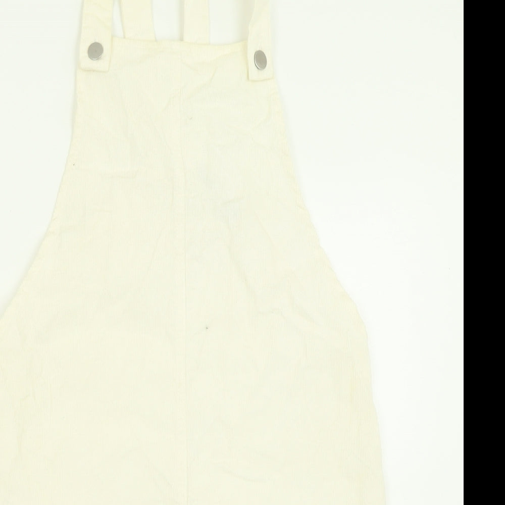 Boohoo Womens Ivory  Cotton Pinafore/Dungaree Dress  Size 10  Square Neck Button