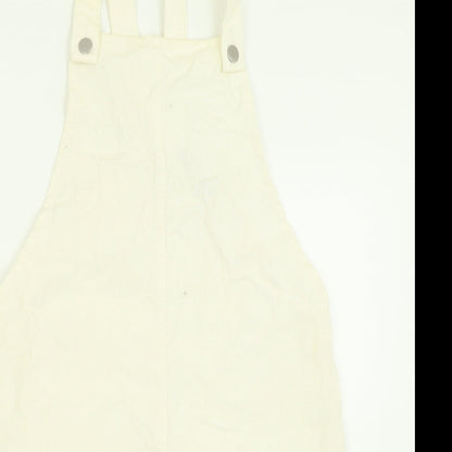 Boohoo Womens Ivory  Cotton Pinafore/Dungaree Dress  Size 10  Square Neck Button