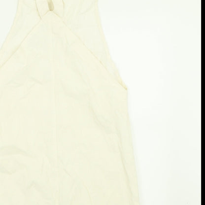 Boohoo Womens Ivory  Cotton Pinafore/Dungaree Dress  Size 10  Square Neck Button