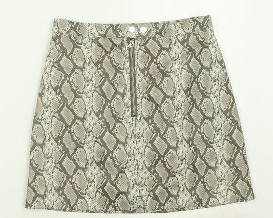H&M Womens Brown Animal Print Polyester A-Line Skirt Size 10   Zip