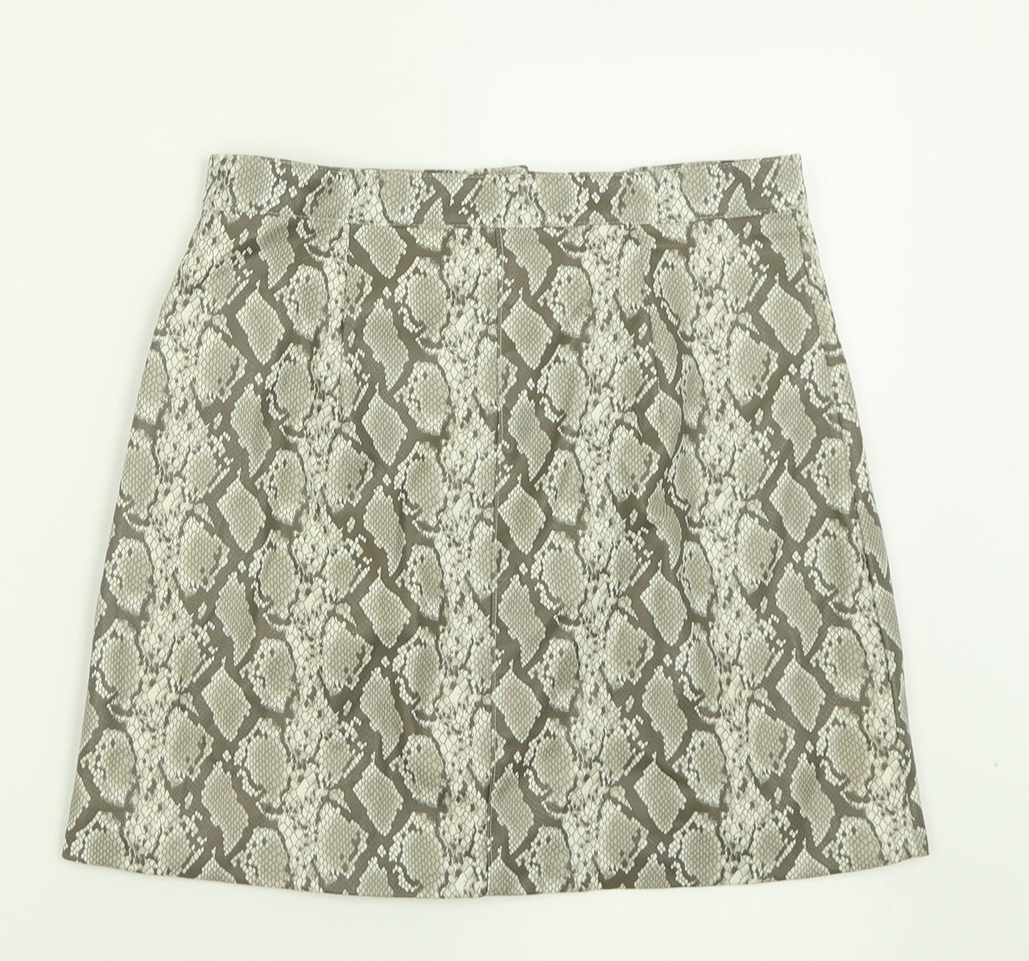 H&M Womens Brown Animal Print Polyester A-Line Skirt Size 10   Zip