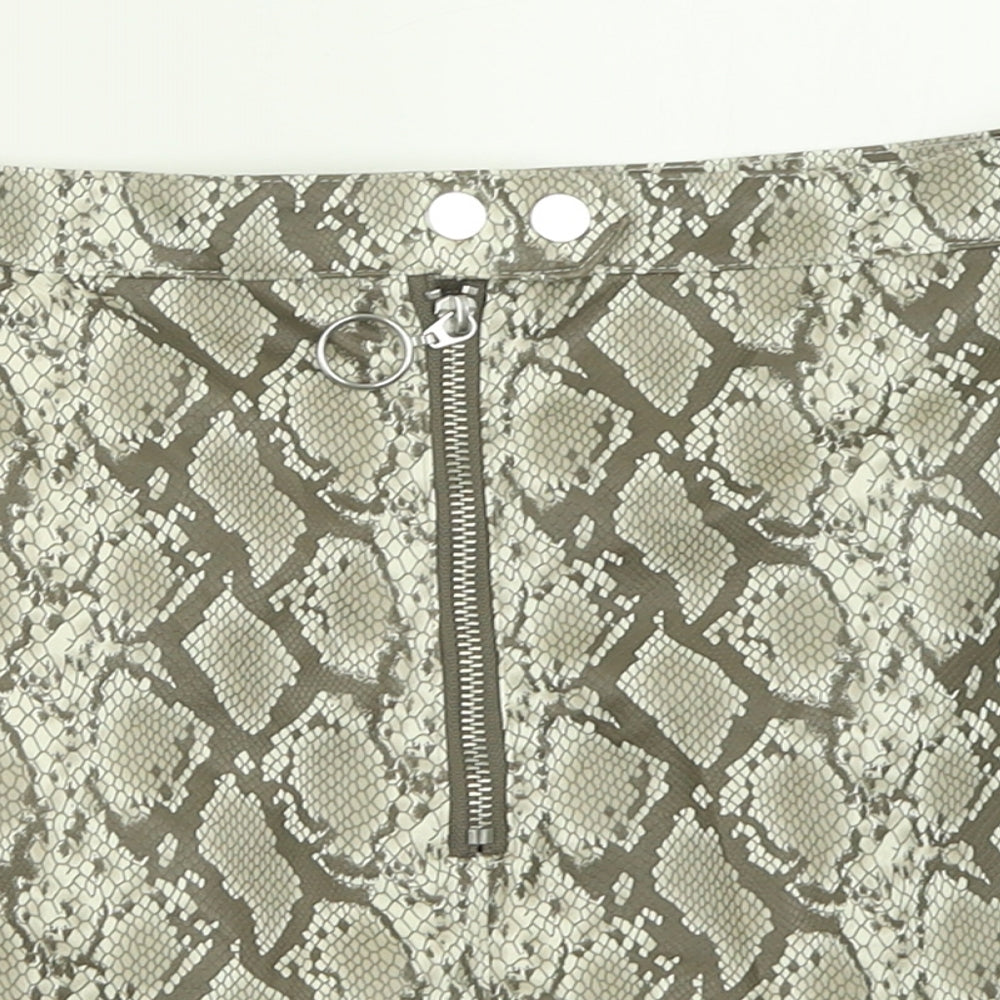 H&M Womens Brown Animal Print Polyester A-Line Skirt Size 10   Zip