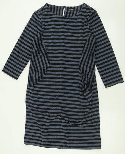 pomodoro Womens Grey Striped Polyester A-Line  Size 14  Crew Neck Button