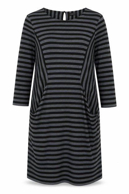 pomodoro Womens Grey Striped Polyester A-Line  Size 14  Crew Neck Button