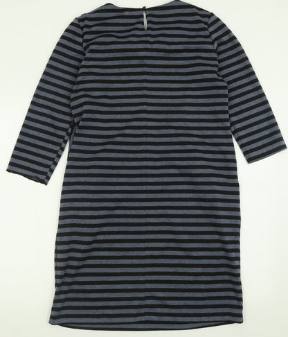 pomodoro Womens Grey Striped Polyester A-Line  Size 14  Crew Neck Button