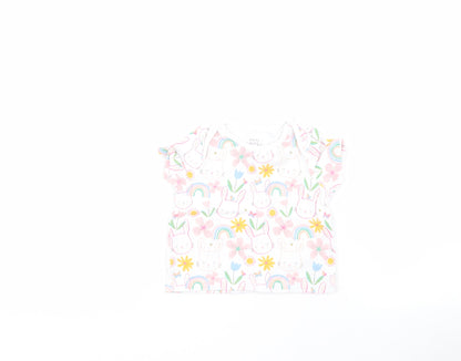 F&F Baby White Floral 100% Cotton Pullover T-Shirt Size 3-6 Months Round Neck Pullover - Rabbit