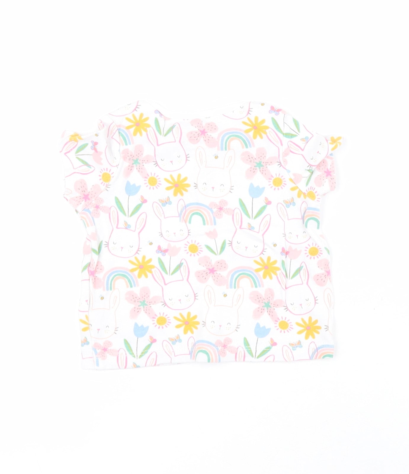 F&F Baby White Floral 100% Cotton Pullover T-Shirt Size 3-6 Months Round Neck Pullover - Rabbit