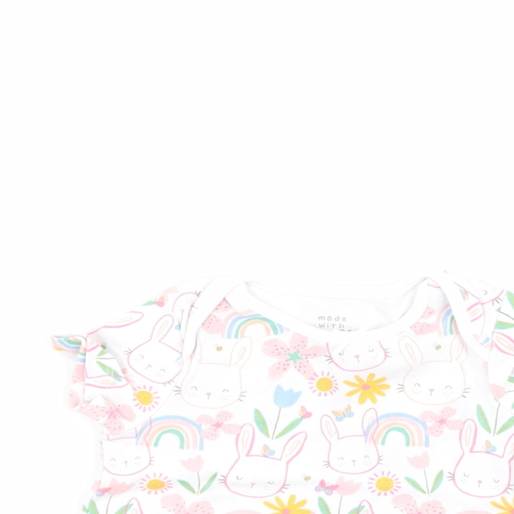 F&F Baby White Floral 100% Cotton Pullover T-Shirt Size 3-6 Months Round Neck Pullover - Rabbit