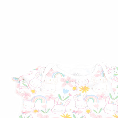 F&F Baby White Floral 100% Cotton Pullover T-Shirt Size 3-6 Months Round Neck Pullover - Rabbit