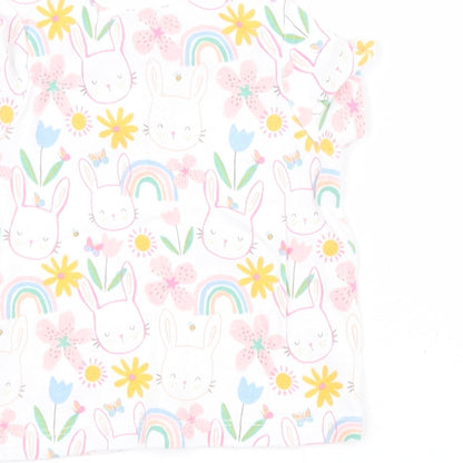 F&F Baby White Floral 100% Cotton Pullover T-Shirt Size 3-6 Months Round Neck Pullover - Rabbit