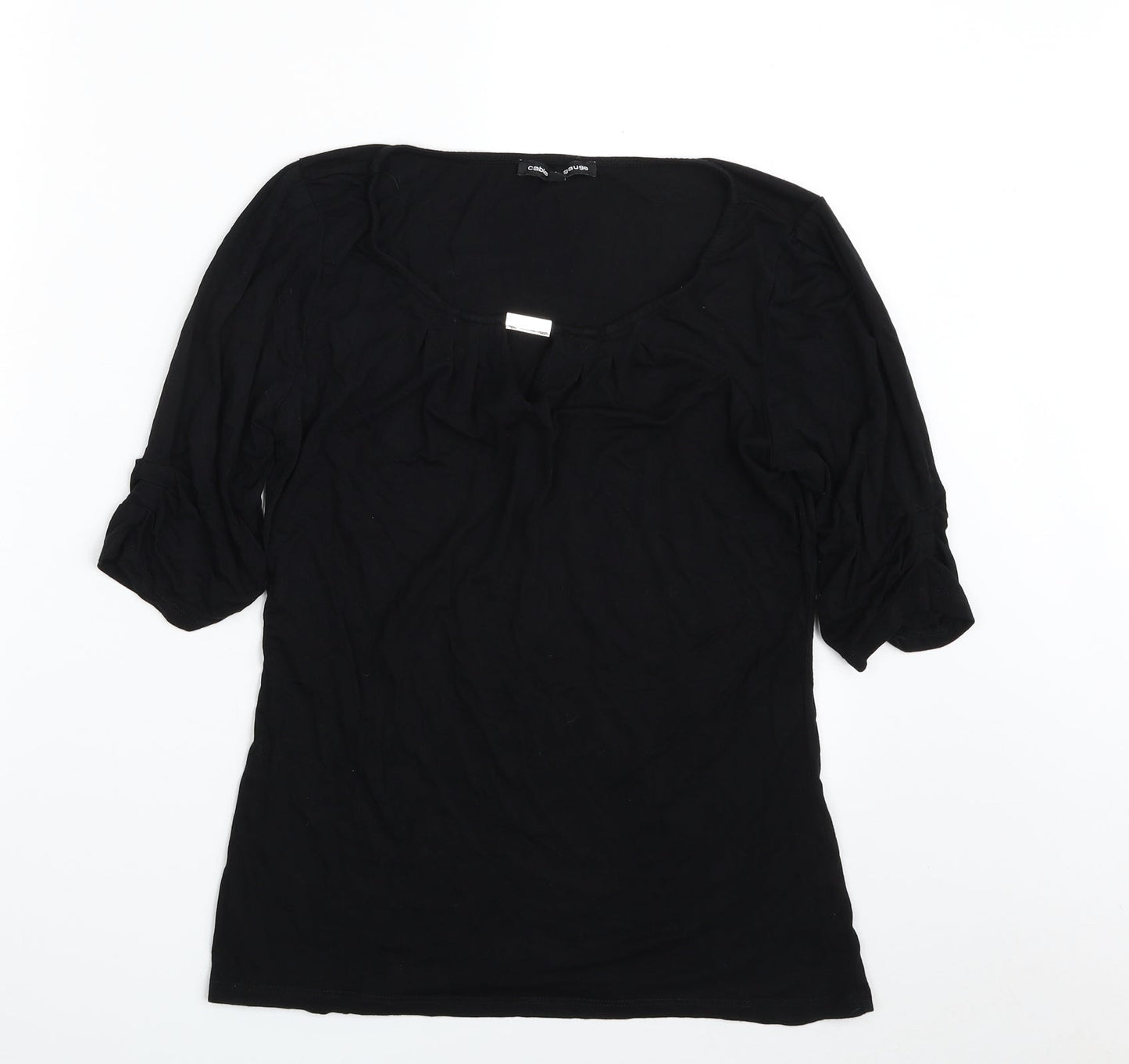 Womens UK Size M Cable & Gauge Black Basic T-Shirt