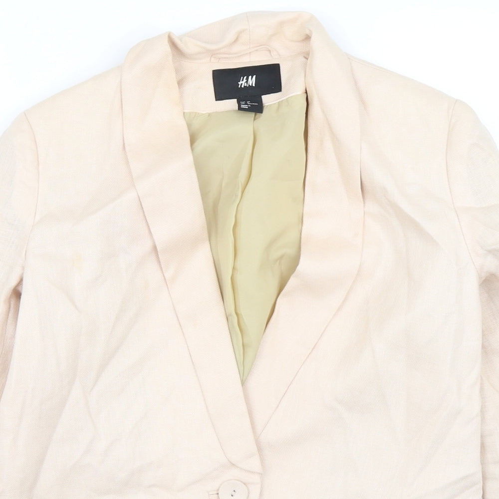 H&M Womens Pink  Linen Jacket Blazer Size 8