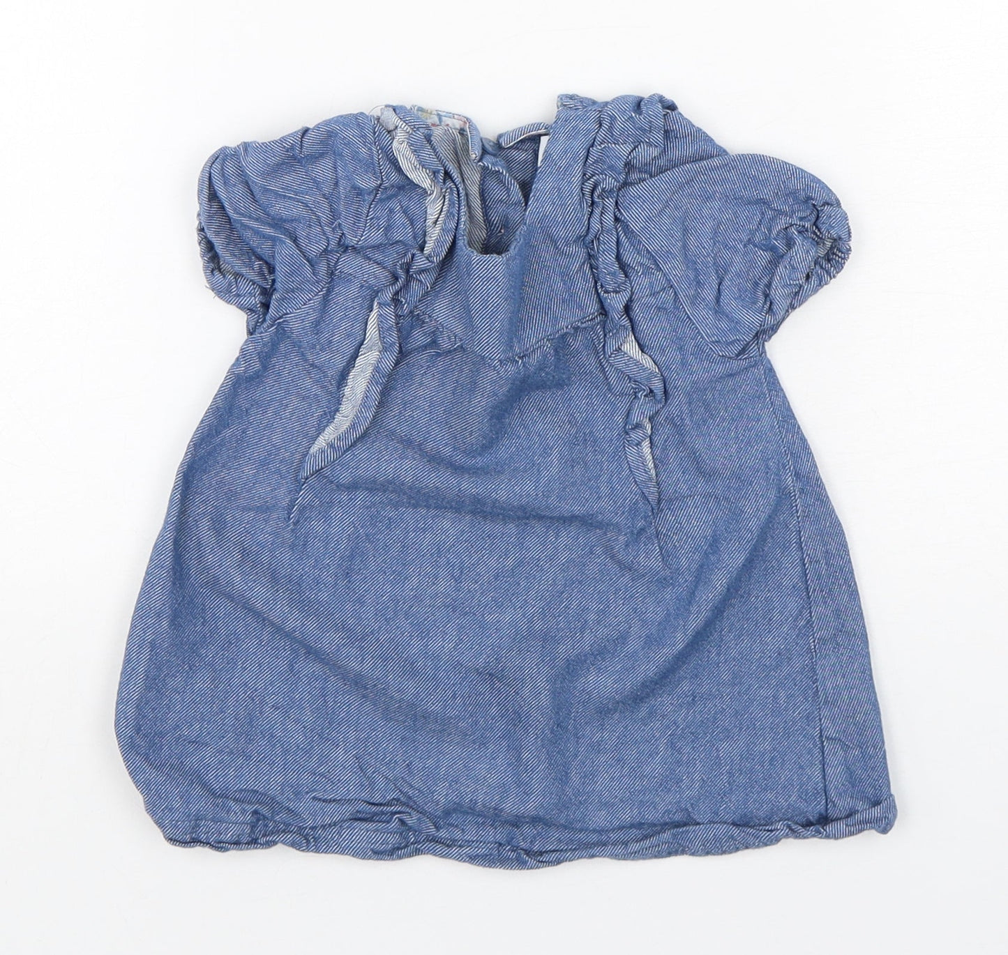 Leigh Tucker Girls Blue  Cotton A-Line  Size 6-9 Months  Round Neck