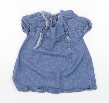 Leigh Tucker Girls Blue  Cotton A-Line  Size 6-9 Months  Round Neck