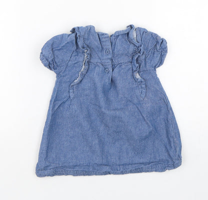 Leigh Tucker Girls Blue  Cotton A-Line  Size 6-9 Months  Round Neck