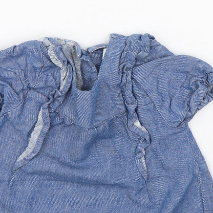 Leigh Tucker Girls Blue  Cotton A-Line  Size 6-9 Months  Round Neck