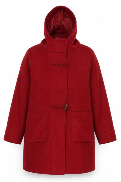 Front view of Marks & Spencer women’s red overcoat coat, size UK 14