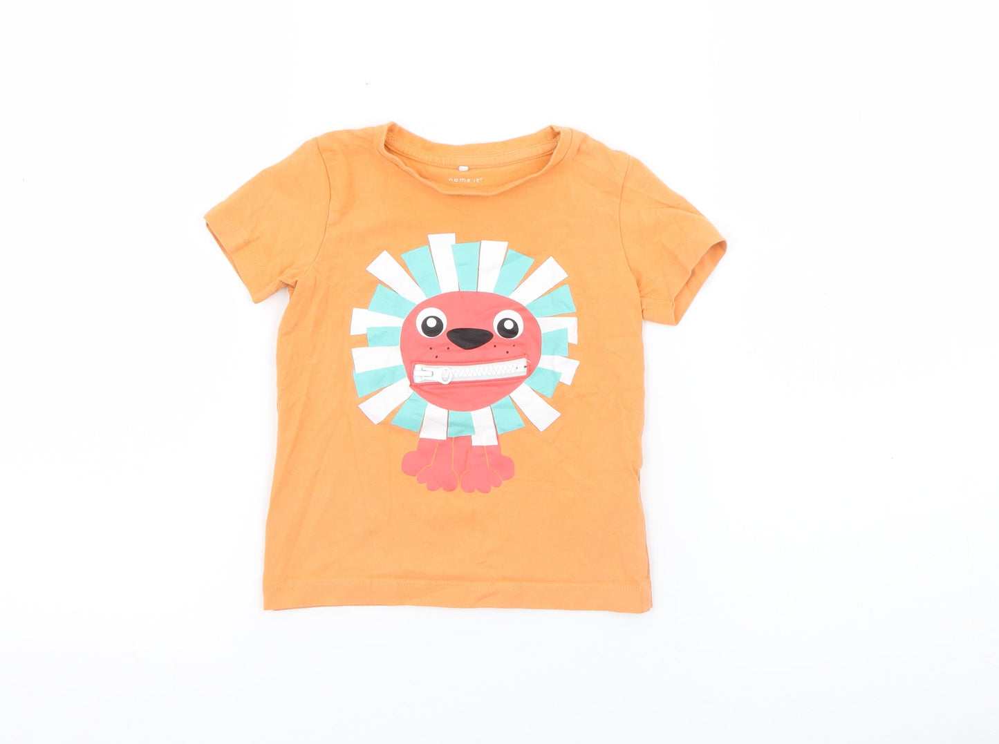 name it Girls Orange  Cotton Pullover T-Shirt Size 9-12 Months Crew Neck